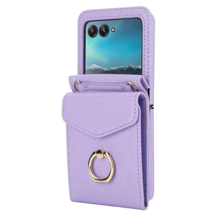 For Motorola Razr 60 Ultra Ring Holder RFID Card Slot Phone Case(Purple)