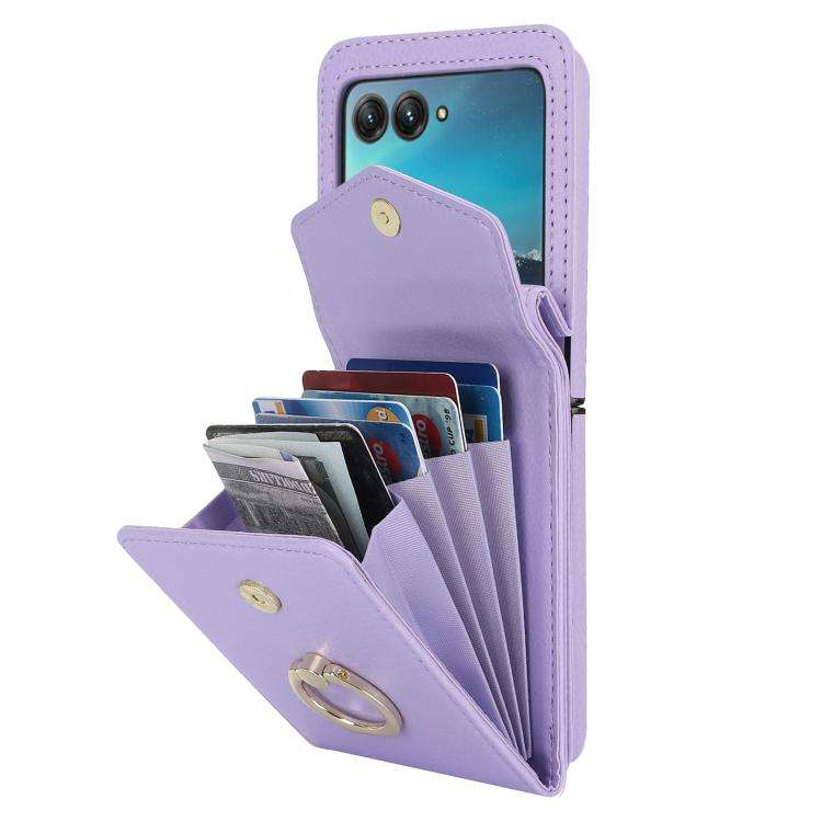 For Motorola Razr 60 Ultra Ring Holder RFID Card Slot Phone Case(Purple)