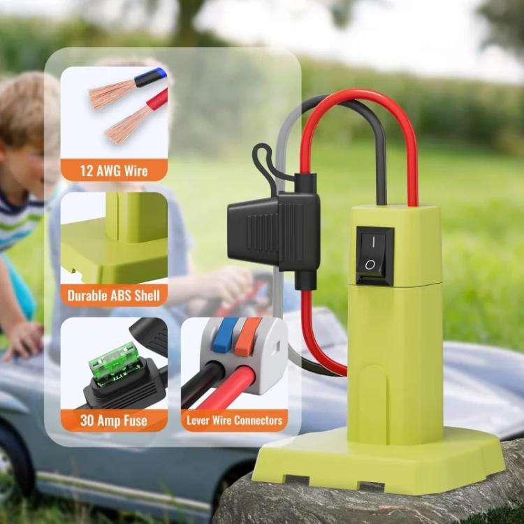 Power Wheel Battery DIY Adapter for RYOBI 18V Battery 12 AWG Wire Converter Kit, with Switch and ...
