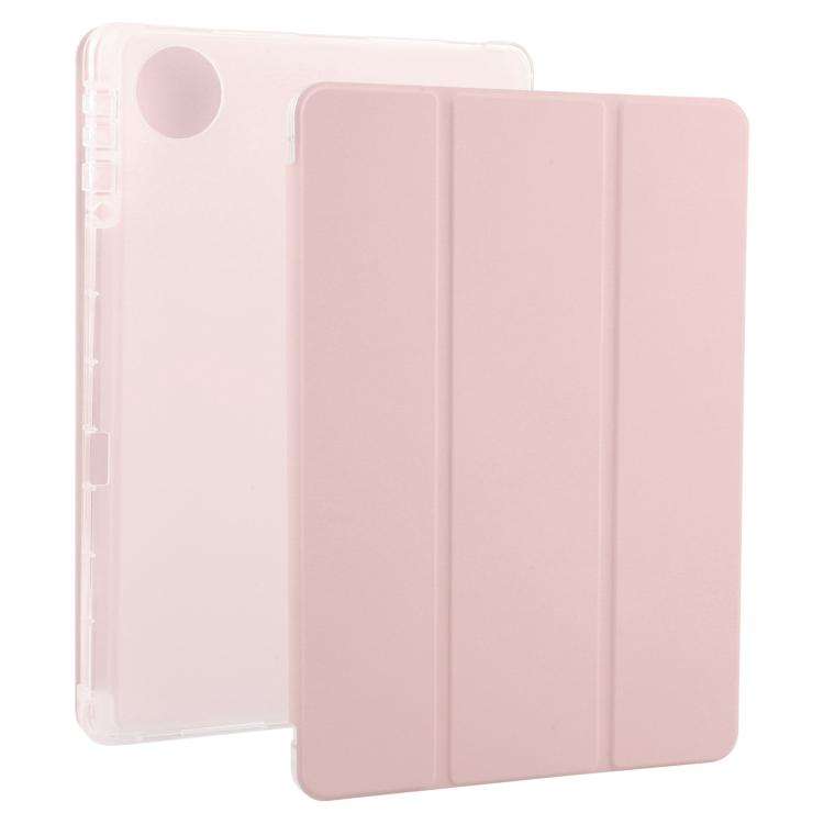 For Honor Pad 10 12.1 3-fold Clear TPU Smart Leather Tablet Case with Pen Slot(Sand Pink)