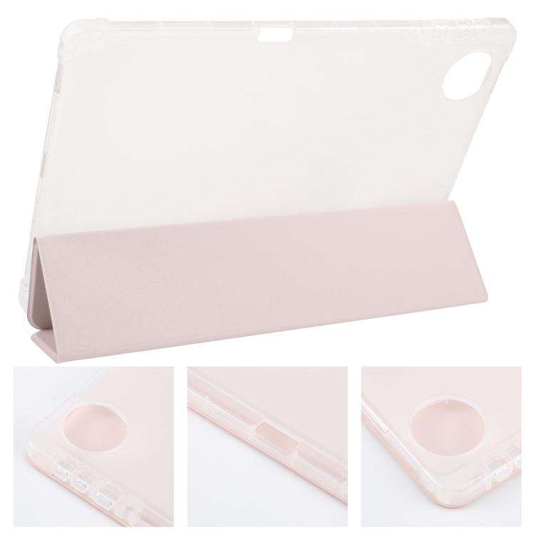 For Honor Pad 10 12.1 3-fold Clear TPU Smart Leather Tablet Case with Pen Slot(Sand Pink)