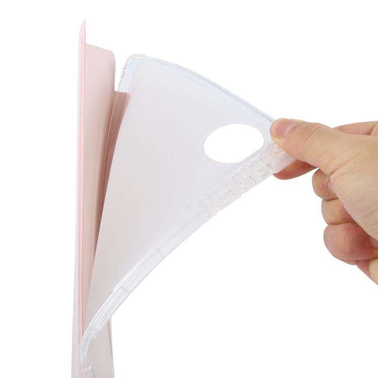 For Honor Pad 10 12.1 3-fold Clear TPU Smart Leather Tablet Case with Pen Slot(Sand Pink)