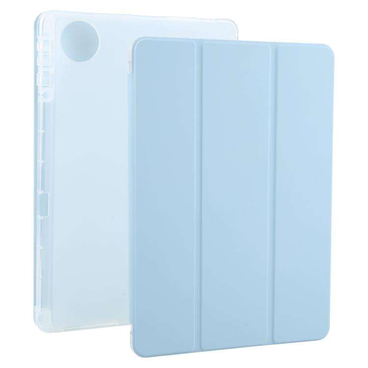 For Honor Pad 10 12.1 3-fold Clear TPU Smart Leather Tablet Case with Pen Slot(Ice Blue)