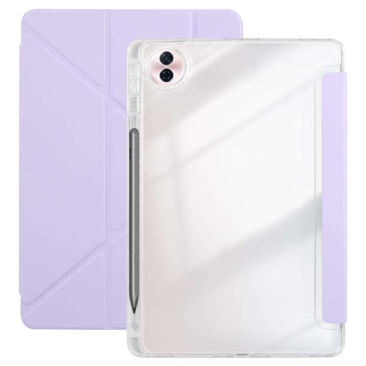 For Honor Pad 10 12.1 3-Fold Clear Acrylic Leather Tablet Case(Taro Purple)