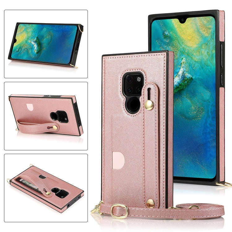For Huawei Mate 20 Wrist Strap PU+TPU Shockproof Protective Case with Crossbody Lanyard & Holder ...