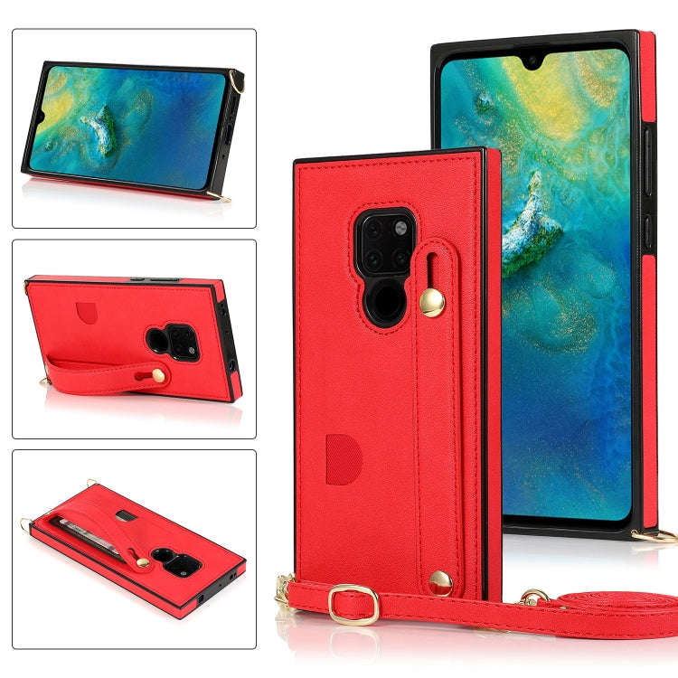 For Huawei Mate 20 Wrist Strap PU+TPU Shockproof Protective Case with Crossbody Lanyard & Holder ...