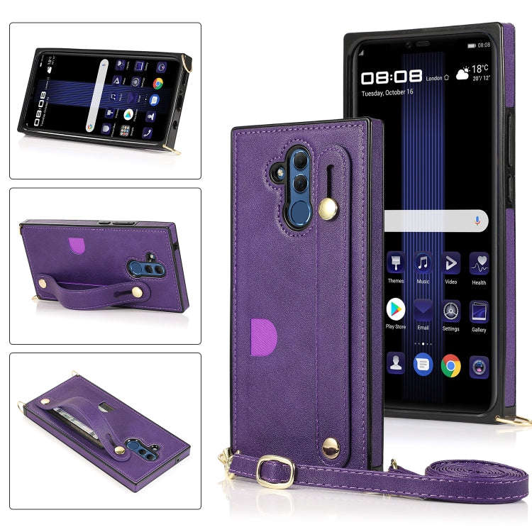 For Huawei Mate 20 Lite Wrist Strap PU+TPU Shockproof Protective Case with Crossbody Lanyard & Ho...