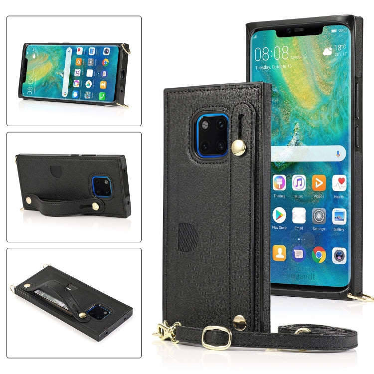 For Huawei Mate 20 Pro Wrist Strap PU+TPU Shockproof Protective Case with Crossbody Lanyard & Hol...