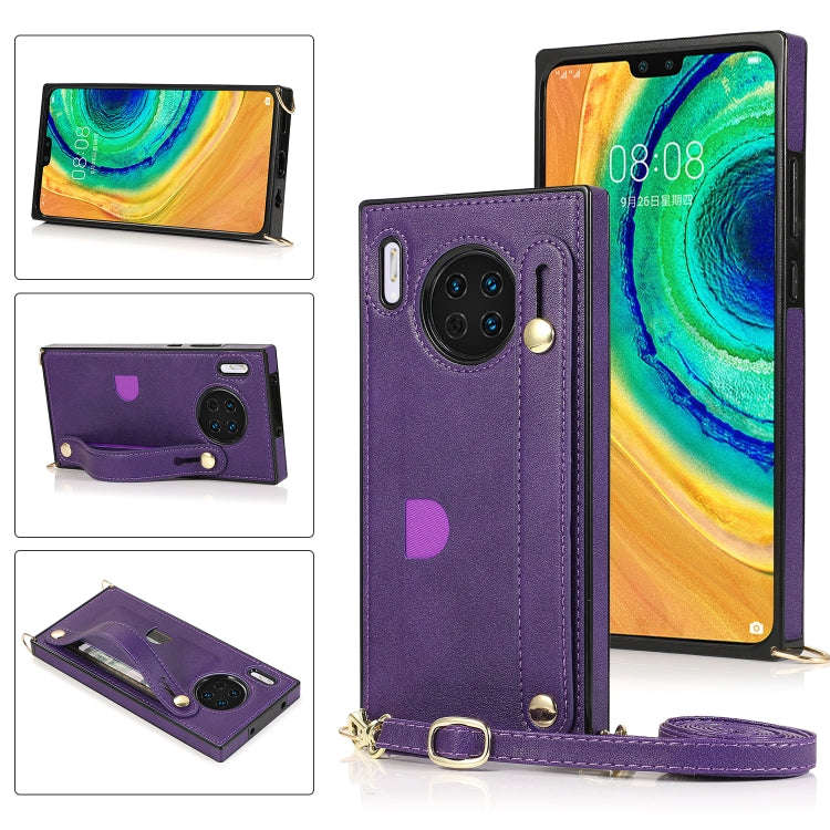 For Huawei Mate 30 Wrist Strap PU+TPU Shockproof Protective Case with Crossbody Lanyard & Holder ...