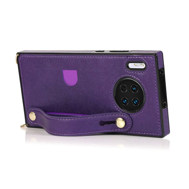 For Huawei Mate 30 Wrist Strap PU+TPU Shockproof Protective Case with Crossbody Lanyard & Holder ...