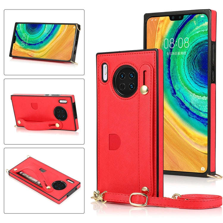 For Huawei Mate 30 Wrist Strap PU+TPU Shockproof Protective Case with Crossbody Lanyard & Holder ...