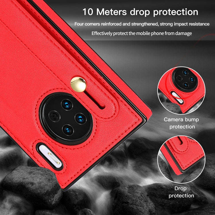For Huawei Mate 30 Wrist Strap PU+TPU Shockproof Protective Case with Crossbody Lanyard & Holder ...
