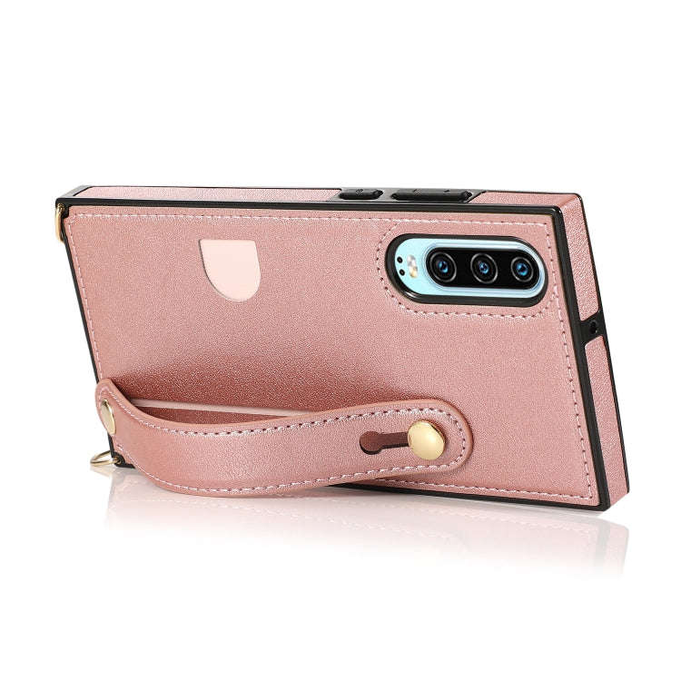 For Huawei P30 Wrist Strap PU+TPU Shockproof Protective Case with Crossbody Lanyard & Holder & Ca...