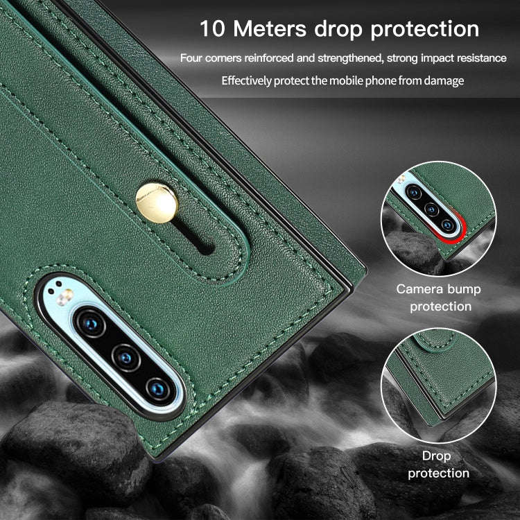 For Huawei P30 Wrist Strap PU+TPU Shockproof Protective Case with Crossbody Lanyard & Holder & Ca...