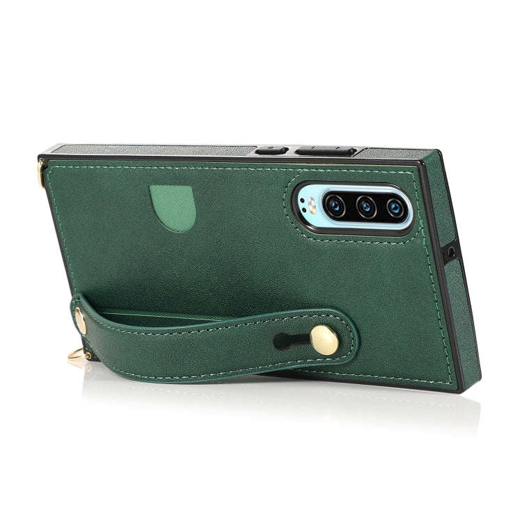 For Huawei P30 Wrist Strap PU+TPU Shockproof Protective Case with Crossbody Lanyard & Holder & Ca...