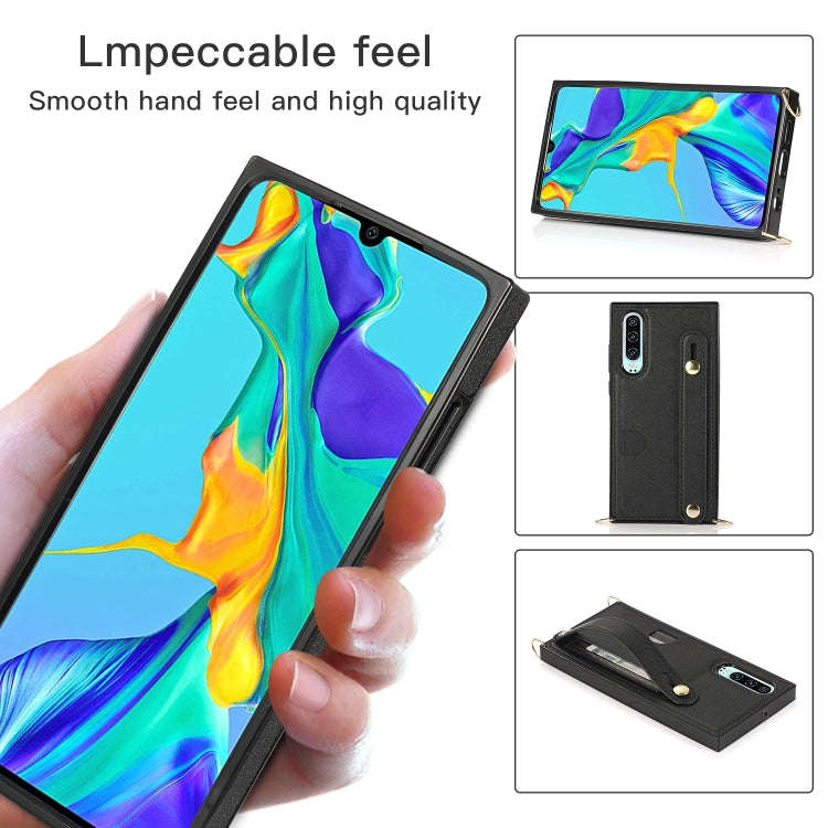 For Huawei P30 Wrist Strap PU+TPU Shockproof Protective Case with Crossbody Lanyard & Holder & Ca...