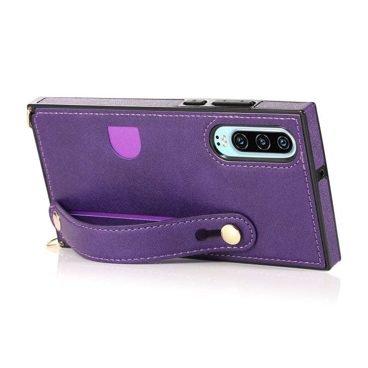 For Huawei P30 Wrist Strap PU+TPU Shockproof Protective Case with Crossbody Lanyard & Holder & Ca...