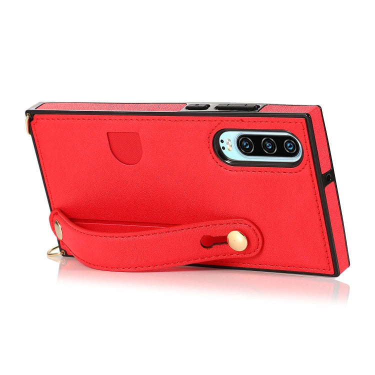 For Huawei P30 Wrist Strap PU+TPU Shockproof Protective Case with Crossbody Lanyard & Holder & Ca...