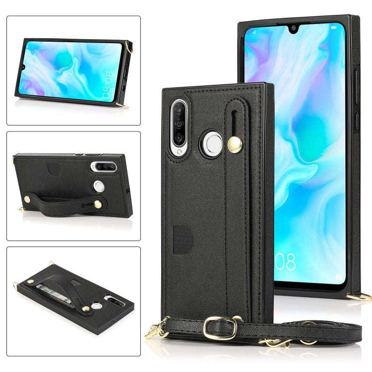 For Huawei P30 Lite Wrist Strap PU+TPU Shockproof Protective Case with Crossbody Lanyard & Holder...