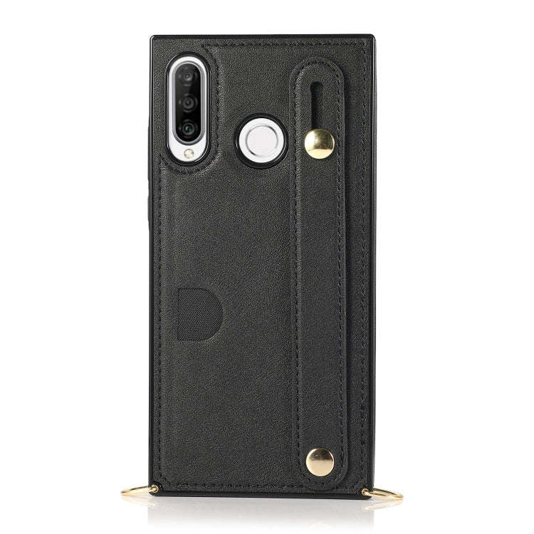 For Huawei P30 Lite Wrist Strap PU+TPU Shockproof Protective Case with Crossbody Lanyard & Holder...