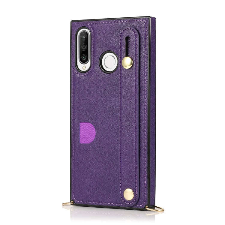 For Huawei P30 Lite Wrist Strap PU+TPU Shockproof Protective Case with Crossbody Lanyard & Holder...