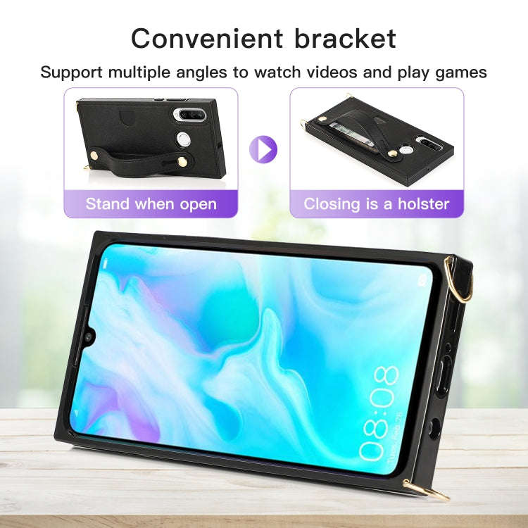 For Huawei P30 Lite Wrist Strap PU+TPU Shockproof Protective Case with Crossbody Lanyard & Holder...