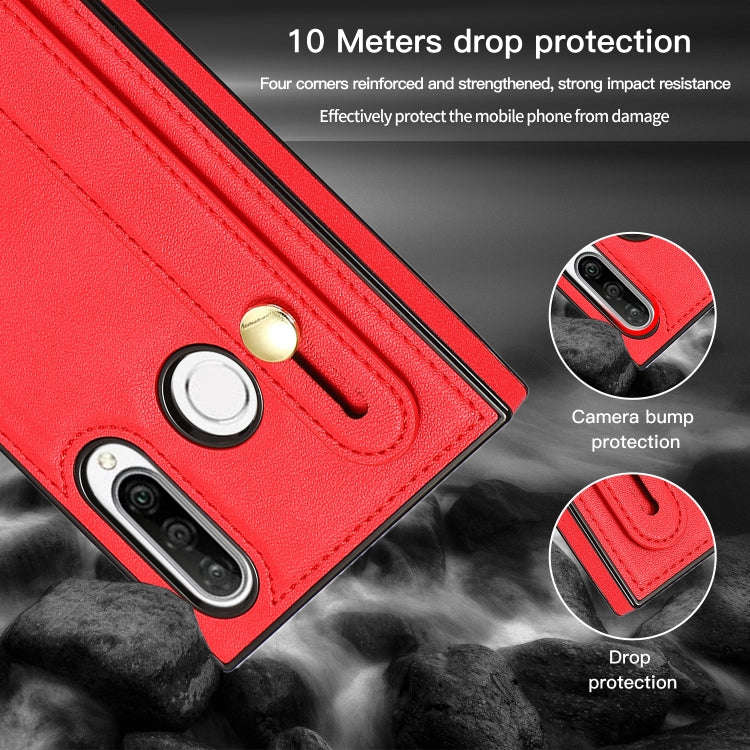 For Huawei P30 Lite Wrist Strap PU+TPU Shockproof Protective Case with Crossbody Lanyard & Holder...