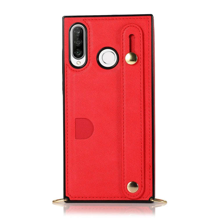 For Huawei P30 Lite Wrist Strap PU+TPU Shockproof Protective Case with Crossbody Lanyard & Holder...