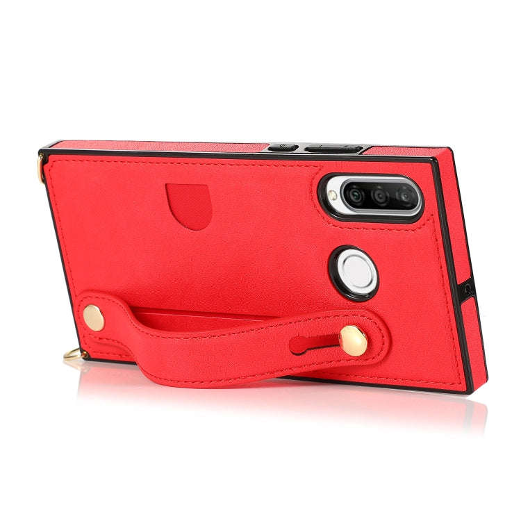 For Huawei P30 Lite Wrist Strap PU+TPU Shockproof Protective Case with Crossbody Lanyard & Holder...