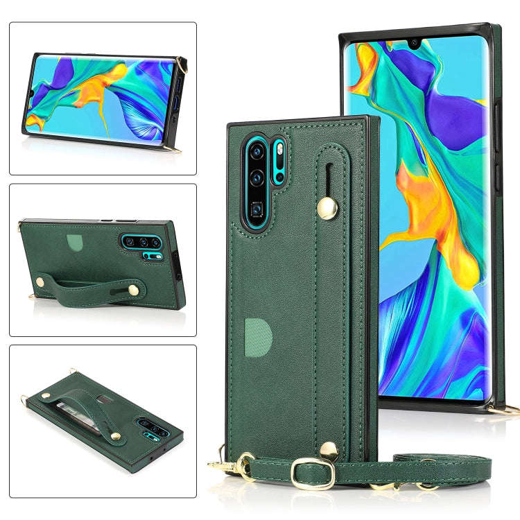 For Huawei P30 Pro Wrist Strap PU+TPU Shockproof Protective Case with Crossbody Lanyard & Holder ...