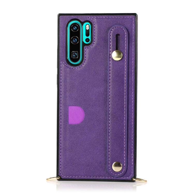 For Huawei P30 Pro Wrist Strap PU+TPU Shockproof Protective Case with Crossbody Lanyard & Holder ...