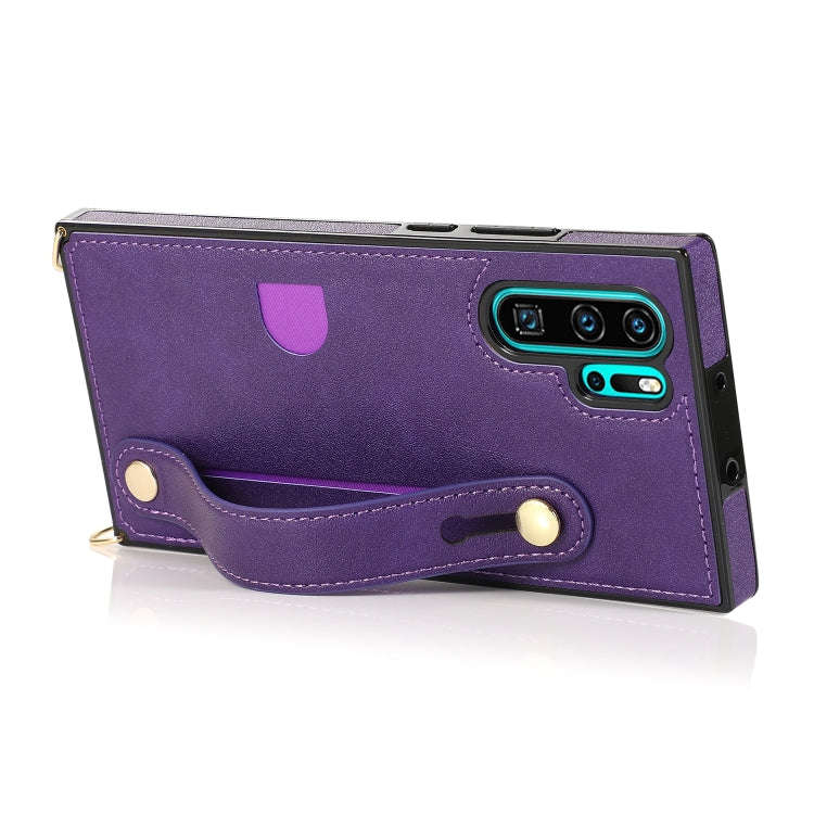 For Huawei P30 Pro Wrist Strap PU+TPU Shockproof Protective Case with Crossbody Lanyard & Holder ...