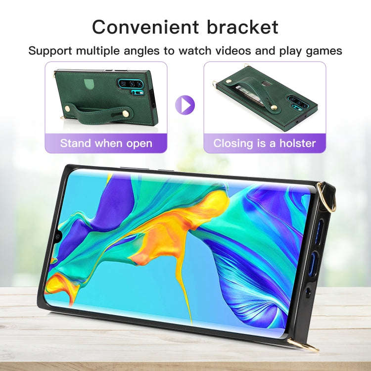 For Huawei P30 Pro Wrist Strap PU+TPU Shockproof Protective Case with Crossbody Lanyard & Holder ...