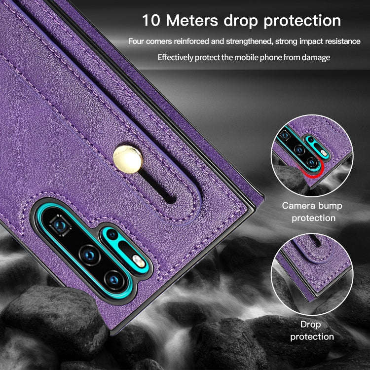For Huawei P30 Pro Wrist Strap PU+TPU Shockproof Protective Case with Crossbody Lanyard & Holder ...