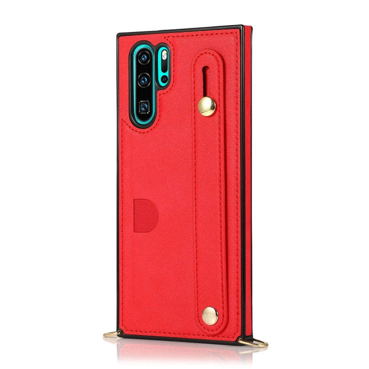 For Huawei P30 Pro Wrist Strap PU+TPU Shockproof Protective Case with Crossbody Lanyard & Holder ...