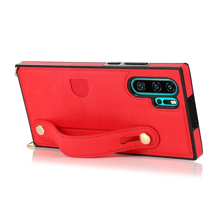 For Huawei P30 Pro Wrist Strap PU+TPU Shockproof Protective Case with Crossbody Lanyard & Holder ...