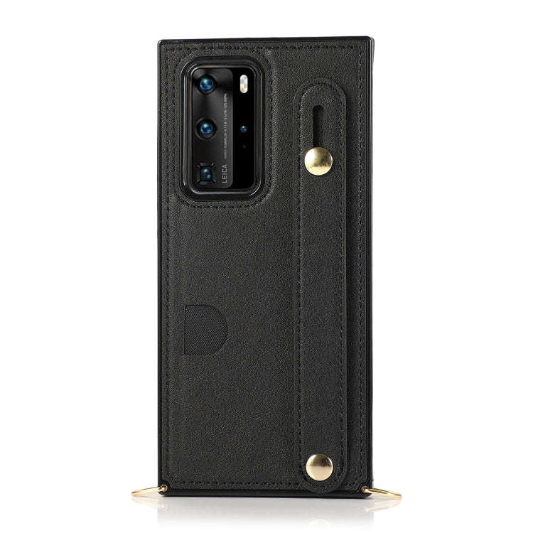 For Huawei P40 Wrist Strap PU+TPU Shockproof Protective Case with Crossbody Lanyard & Holder & Ca...