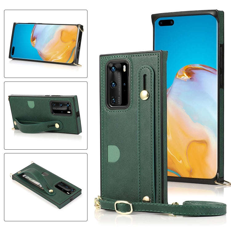 For Huawei P40 Wrist Strap PU+TPU Shockproof Protective Case with Crossbody Lanyard & Holder & Ca...