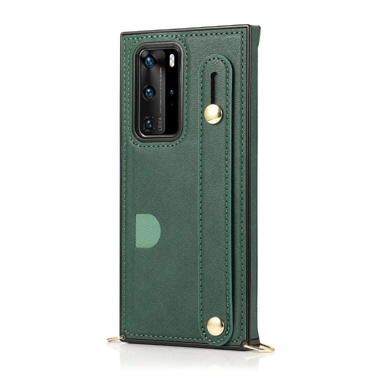 For Huawei P40 Wrist Strap PU+TPU Shockproof Protective Case with Crossbody Lanyard & Holder & Ca...