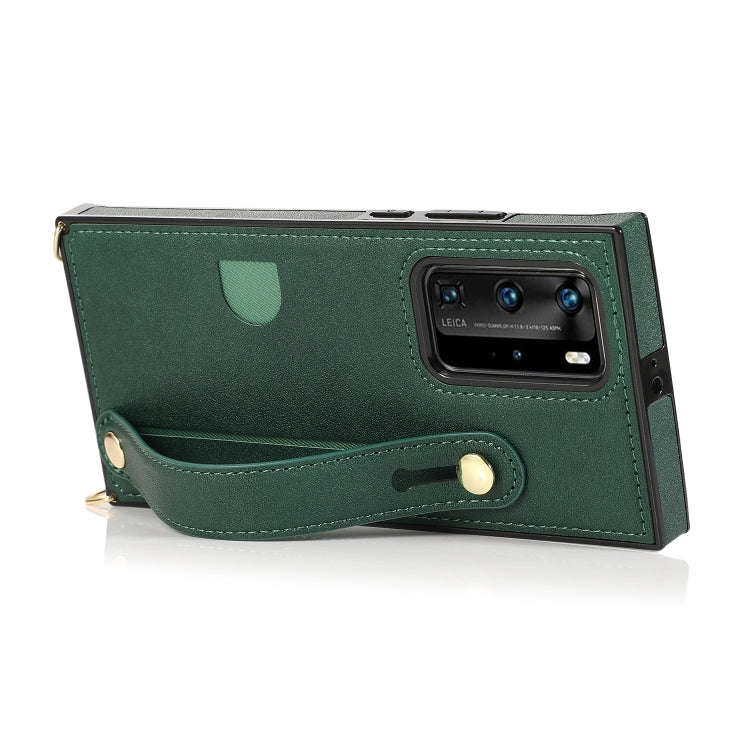 For Huawei P40 Wrist Strap PU+TPU Shockproof Protective Case with Crossbody Lanyard & Holder & Ca...
