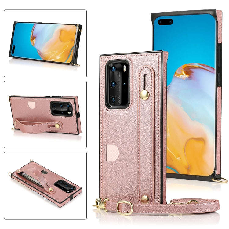 For Huawei P40 Pro Wrist Strap PU+TPU Shockproof Protective Case with Crossbody Lanyard & Holder ...