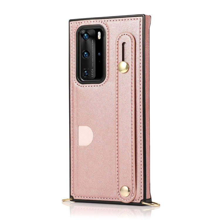 For Huawei P40 Pro Wrist Strap PU+TPU Shockproof Protective Case with Crossbody Lanyard & Holder ...