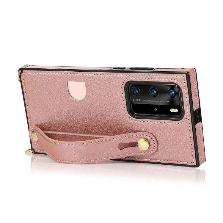 For Huawei P40 Pro Wrist Strap PU+TPU Shockproof Protective Case with Crossbody Lanyard & Holder ...