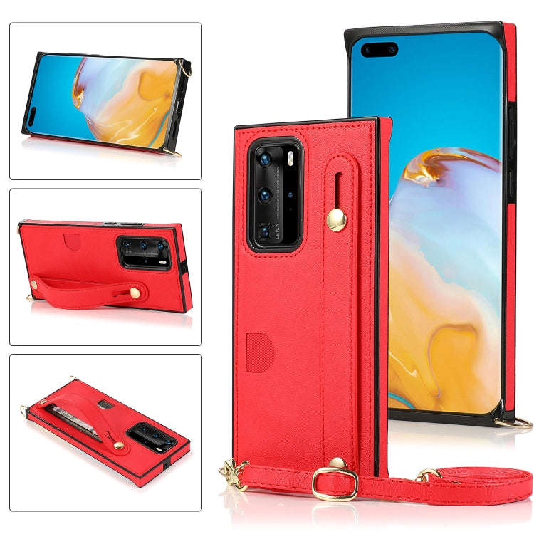 For Huawei P40 Pro Plus Wrist Strap PU+TPU Shockproof Protective Case with Crossbody Lanyard & Ho...