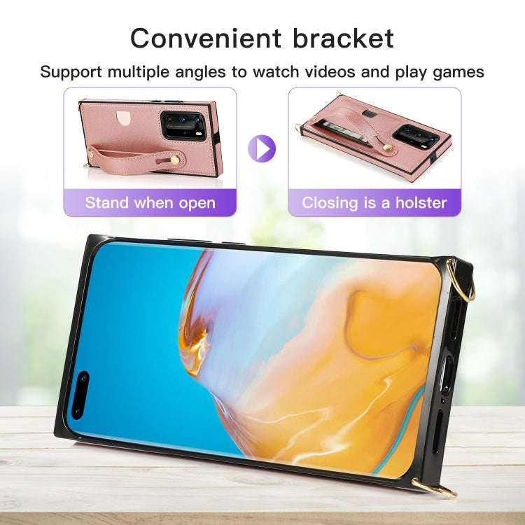For Huawei P40 Pro Plus Wrist Strap PU+TPU Shockproof Protective Case with Crossbody Lanyard & Ho...