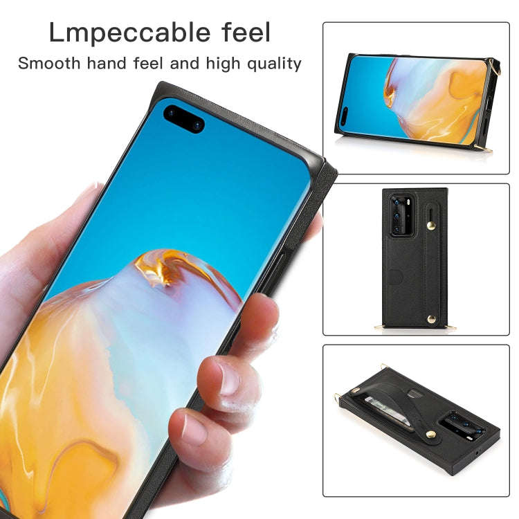 For Huawei P40 Pro Plus Wrist Strap PU+TPU Shockproof Protective Case with Crossbody Lanyard & Ho...