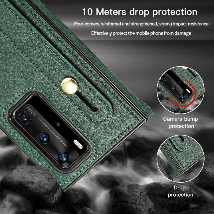 For Huawei P40 Pro Plus Wrist Strap PU+TPU Shockproof Protective Case with Crossbody Lanyard & Ho...