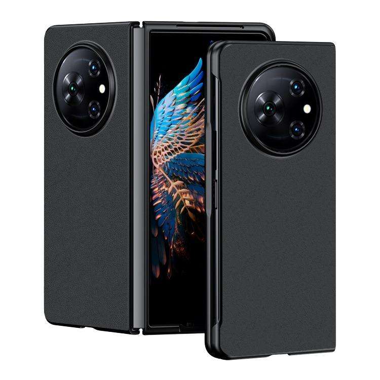 For Tecno Phantom V Fold Ultra-thin Plain Skin Leather Phone Case(Black)