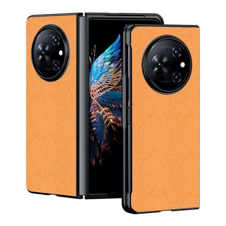 For Tecno Phantom V Fold Ultra-thin Plain Skin Leather Phone Case(Orange)