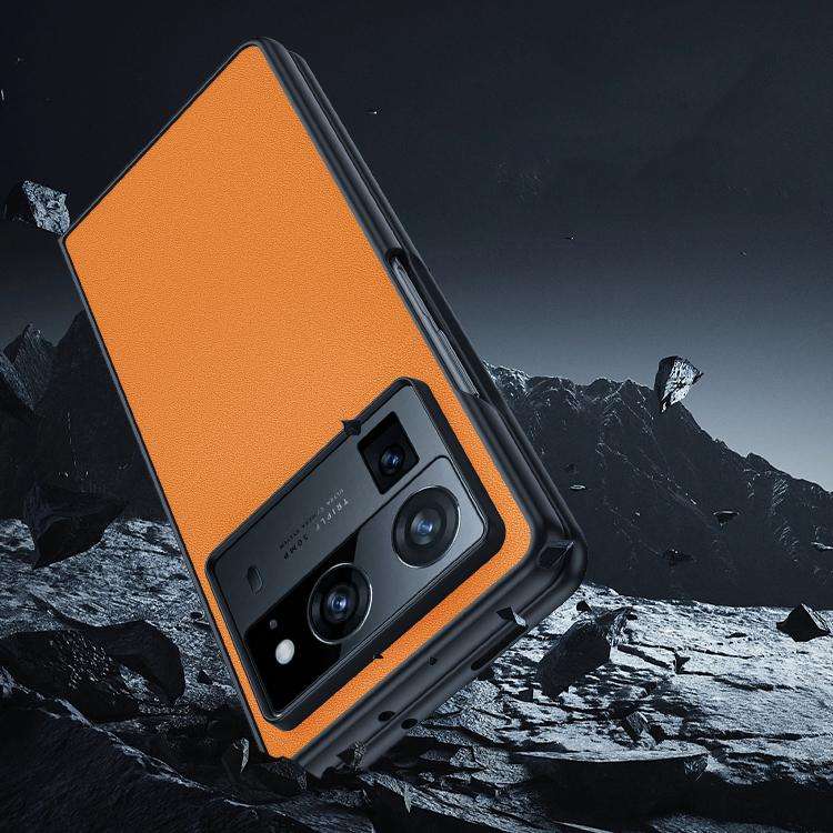 For Tecno Phantom V Fold Ultra-thin Plain Skin Leather Phone Case(Orange)